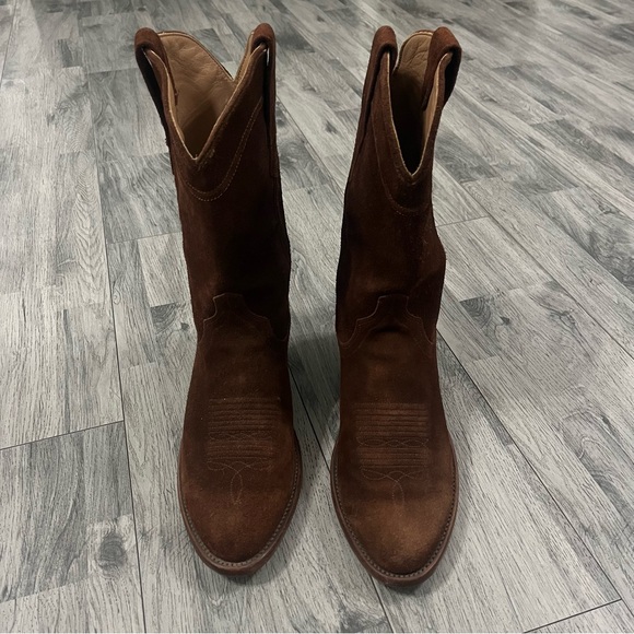 Tecovas Size 9 D The Johnny Suede Brown Cowboy Boots Men EUC - Picture 4 of 11